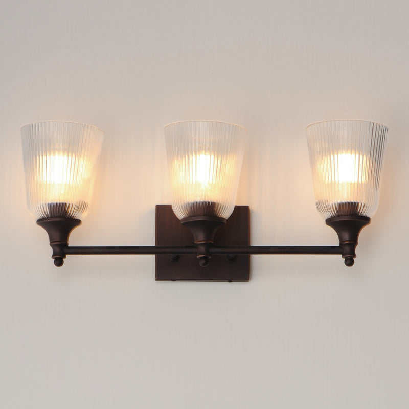 Maxim Lighting Julip 23in 3-Light Bath Vanity | Traditional Dark Bronze and Clear Ribbed Glass | Bathroom & Powder Room | Model 21543CRDBZ