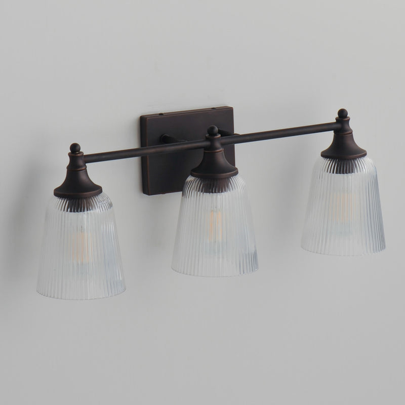 Maxim Lighting Julip 23in 3-Light Bath Vanity | Traditional Dark Bronze and Clear Ribbed Glass | Bathroom & Powder Room | Model 21543CRDBZ