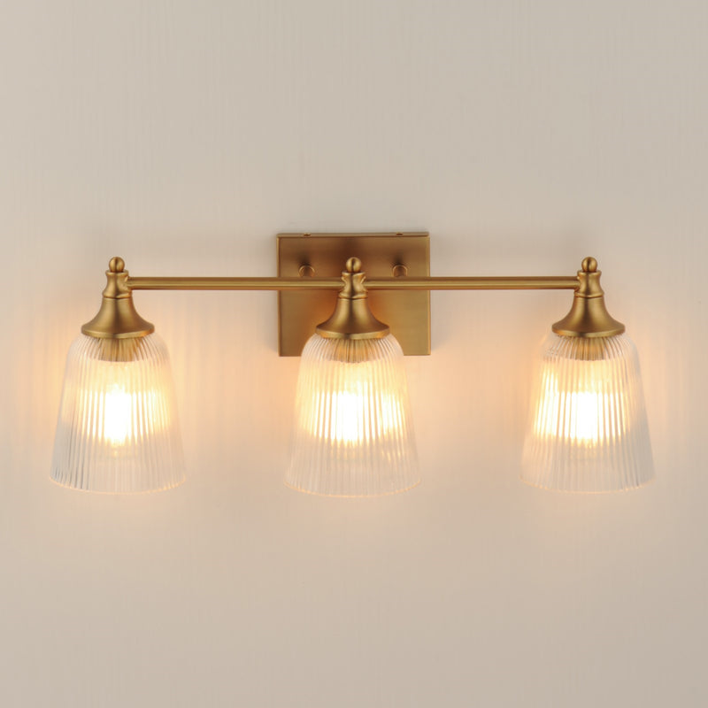 Maxim Lighting Julip 23in 3-Light Bath Vanity | Traditional Natural Aged Brass and Clear Ribbed Glass | Bathroom Vanity & Powder | Model 21543CRNAB
