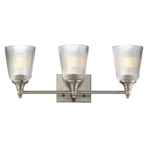 Maxim Lighting Julip 23in 3-Light Bath Vanity | Traditional Satin Nickel and Clear Ribbed Glass | Bathroom & Powder Room | Model 21543CRSN