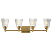 Maxim Lighting Julip 32in 4-Light Bath Vanity | Traditional Natural Aged Brass and Clear Ribbed Glass | Bathroom Vanity & Powder | Model 21544CRNAB