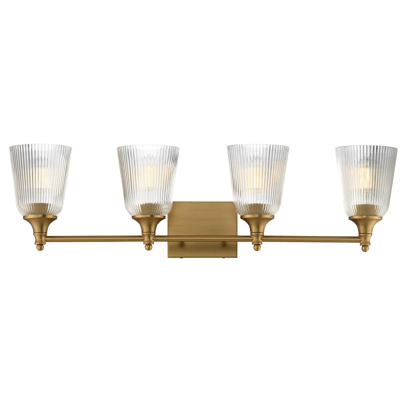 Maxim Lighting Julip 32in 4-Light Bath Vanity | Traditional Natural Aged Brass and Clear Ribbed Glass | Bathroom Vanity & Powder | Model 21544CRNAB