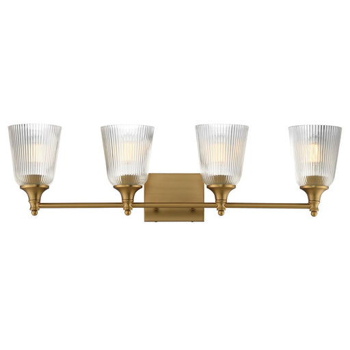 Maxim Lighting Julip 32in 4-Light Bath Vanity | Traditional Natural Aged Brass and Clear Ribbed Glass | Bathroom Vanity & Powder | Model 21544CRNAB
