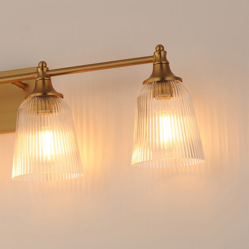 Maxim Lighting Julip 32in 4-Light Bath Vanity | Traditional Natural Aged Brass and Clear Ribbed Glass | Bathroom Vanity & Powder | Model 21544CRNAB