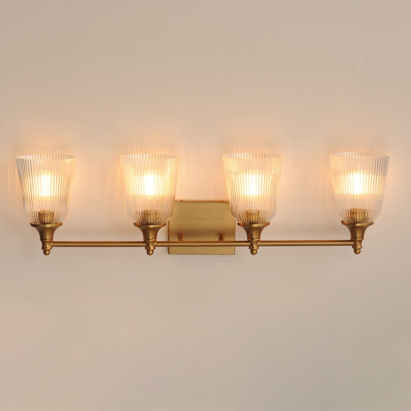 Maxim Lighting Julip 32in 4-Light Bath Vanity | Traditional Natural Aged Brass and Clear Ribbed Glass | Bathroom Vanity & Powder | Model 21544CRNAB