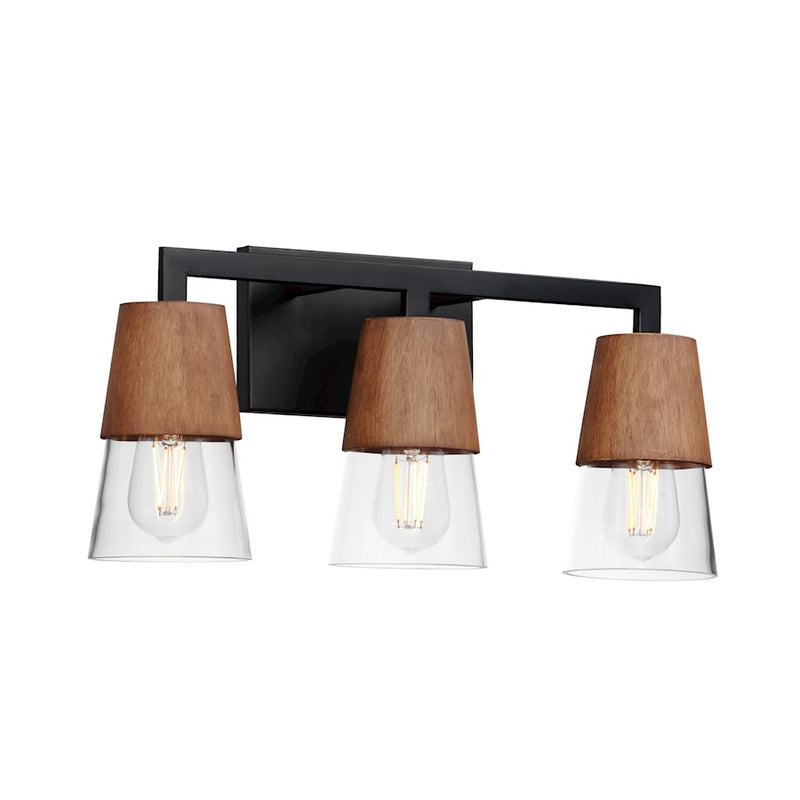 Maxim Lighting Carpenter 3 Light Bath Vanity, Walnut/Black/Clear