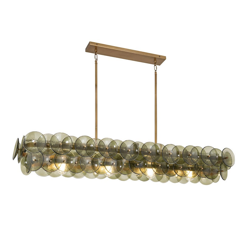 Maxim Lighting Loren 4Lt 54" Linear Chandelier, Brass/Green Vintage