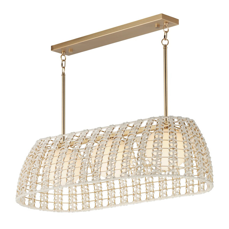Maxim Lighting Macrame 3 Light Linear Pendant, Gold/Satin White