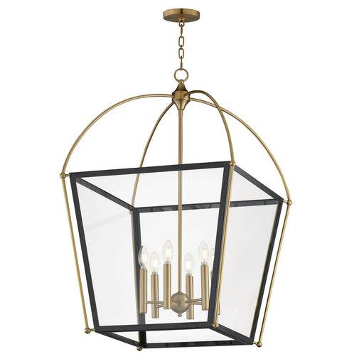 Maxim Lighting McCadden 24in 6-Light Pendant | Transitional Black and Natural Aged Brass Clear Glass | Entry Foyer & Dining Room | Model 22526BKNAB