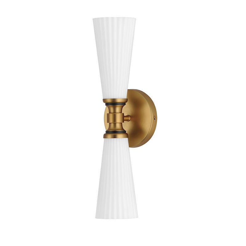 Maxim Lighting Krevat 2 Light Wall Sconce, Black/Aged Brass/White