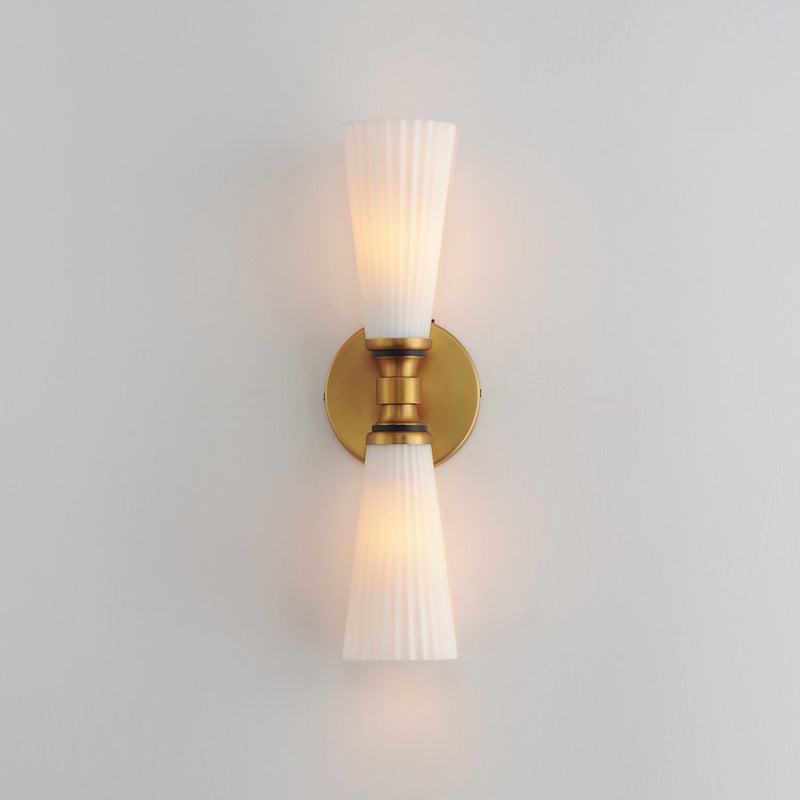 Maxim Lighting Krevat 2 Light Wall Sconce, Black/Aged Brass/White
