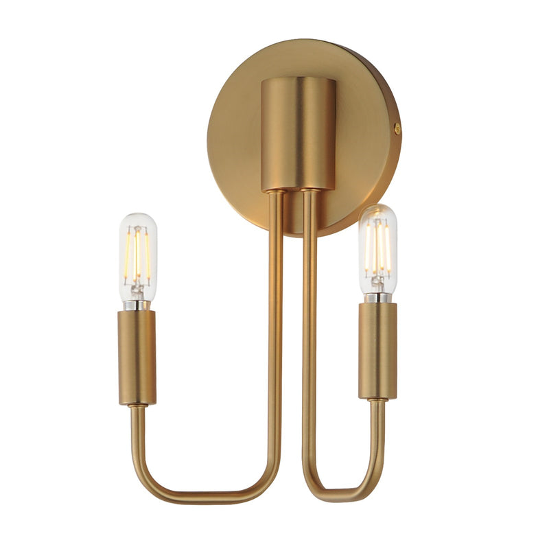 Maxim Lighting Abner 12in 2-Light Wall Sconce | Modern Natural Aged Brass Steel | Bedroom & Hallway Accent Light | 7 x 12 x 5 in | Model 24860NAB