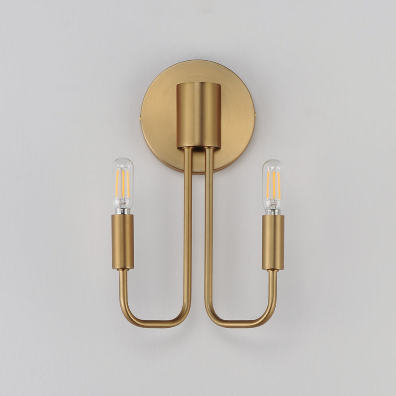 Maxim Lighting Abner 12in 2-Light Wall Sconce | Modern Natural Aged Brass Steel | Bedroom & Hallway Accent Light | 7 x 12 x 5 in | Model 24860NAB