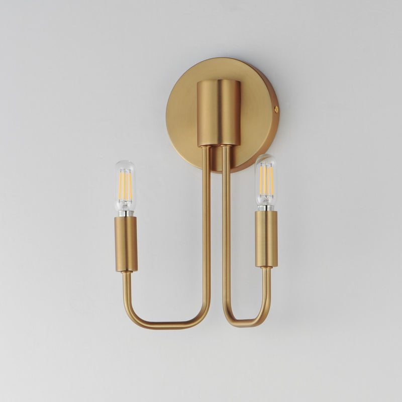 Maxim Lighting Abner 12in 2-Light Wall Sconce | Modern Natural Aged Brass Steel | Bedroom & Hallway Accent Light | 7 x 12 x 5 in | Model 24860NAB