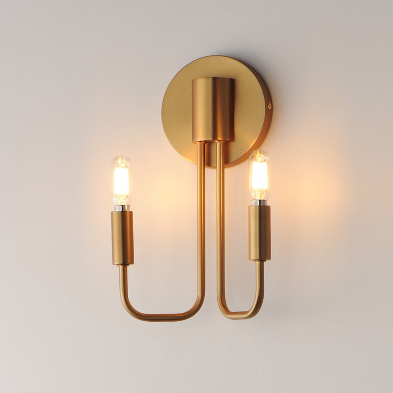 Maxim Lighting Abner 12in 2-Light Wall Sconce | Modern Natural Aged Brass Steel | Bedroom & Hallway Accent Light | 7 x 12 x 5 in | Model 24860NAB