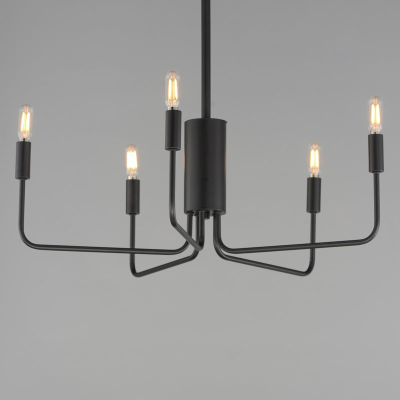 Maxim Lighting Abner 24in 5-Light Chandelier | Modern Black Steel | Dining Room & Foyer | 24 x 24 x 21 in | Model 24865BK