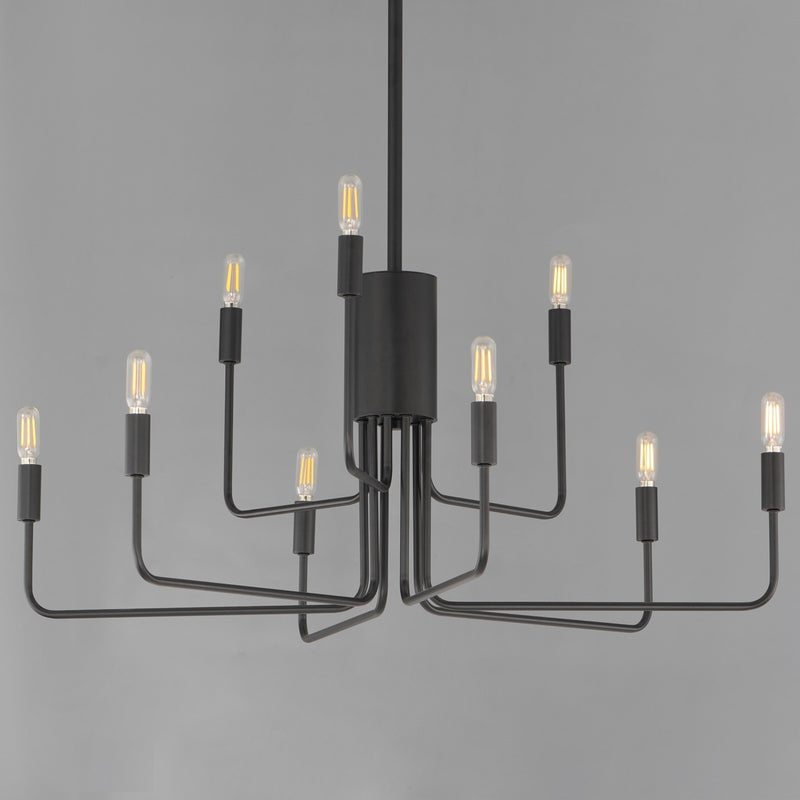 Maxim Lighting Abner 32in 9-Light Chandelier | Modern Black Steel | Dining Room & Foyer | 32 x 32 x 32 in | Model 24869BK