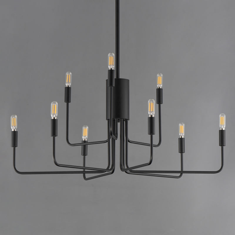Maxim Lighting Abner 32in 9-Light Chandelier | Modern Black Steel | Dining Room & Foyer | 32 x 32 x 32 in | Model 24869BK
