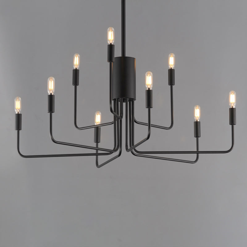 Maxim Lighting Abner 32in 9-Light Chandelier | Modern Black Steel | Dining Room & Foyer | 32 x 32 x 32 in | Model 24869BK