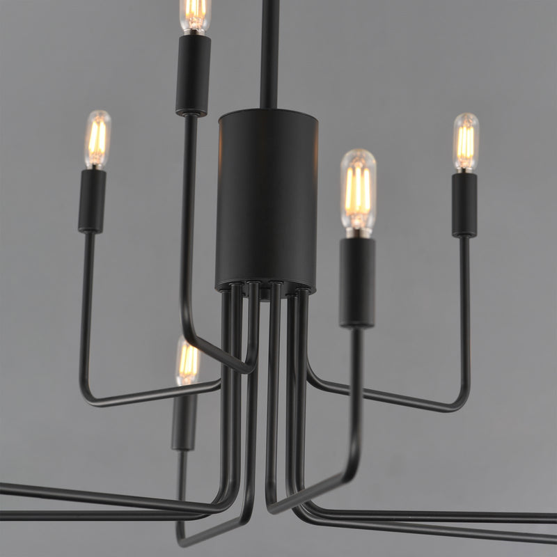 Maxim Lighting Abner 32in 9-Light Chandelier | Modern Black Steel | Dining Room & Foyer | 32 x 32 x 32 in | Model 24869BK