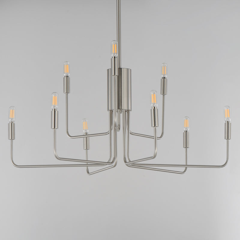 Maxim Lighting Abner 32in 9-Light Chandelier | Modern Satin Nickel Steel | Dining Room & Foyer | 32 x 32 x 32 in | Model 24869SN