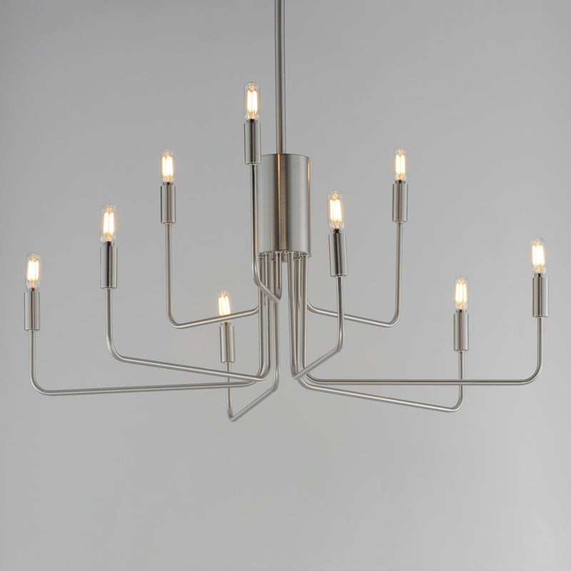 Maxim Lighting Abner 32in 9-Light Chandelier | Modern Satin Nickel Steel | Dining Room & Foyer | 32 x 32 x 32 in | Model 24869SN