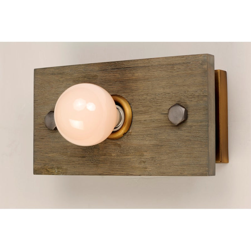 Maxim Lighting Plank 1-Light Wall Sconce, Weathered Wood/Brass