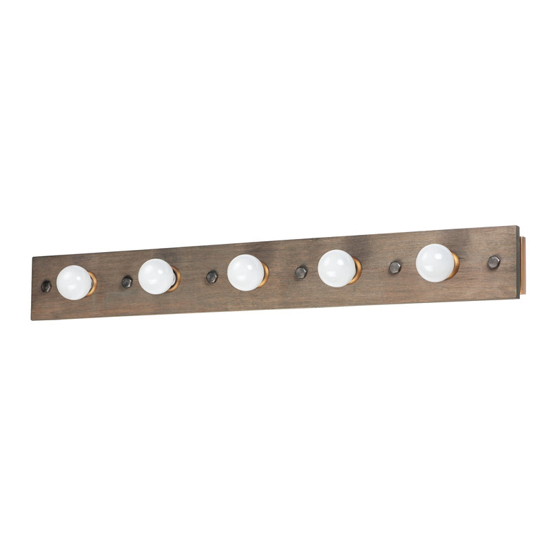 Maxim Lighting Plank 5-Light Bath Vanity, Weathered Wood/Brass