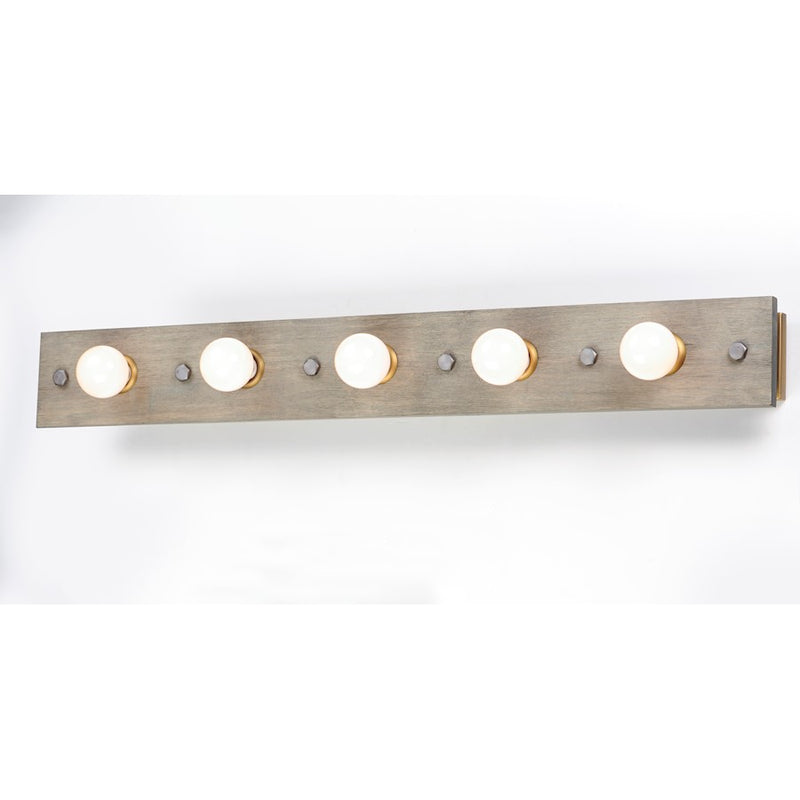 Maxim Lighting Plank 5-Light Bath Vanity, Weathered Wood/Brass