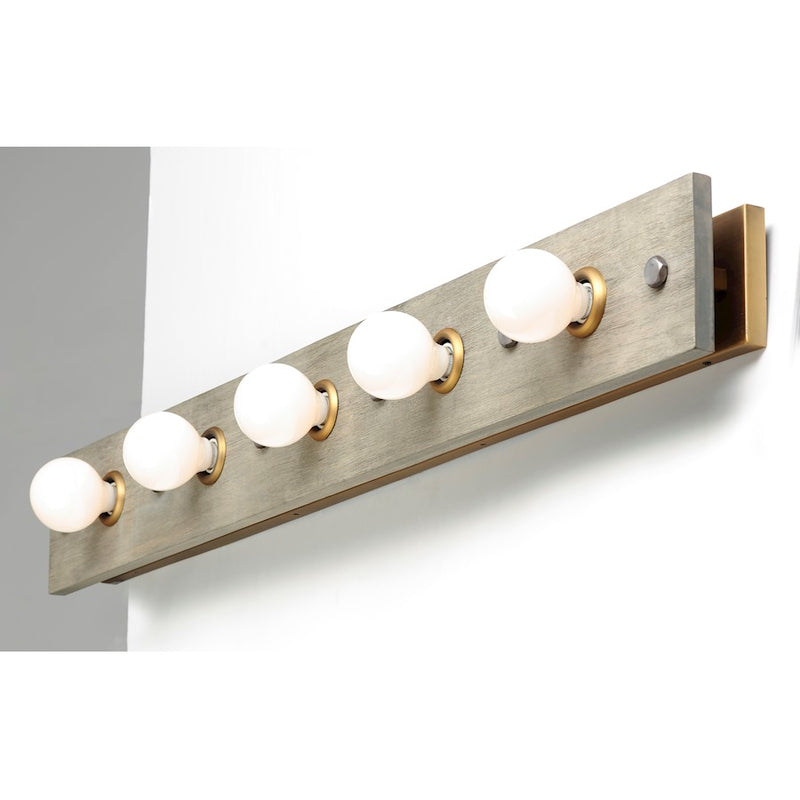 Maxim Lighting Plank 5-Light Bath Vanity, Weathered Wood/Brass