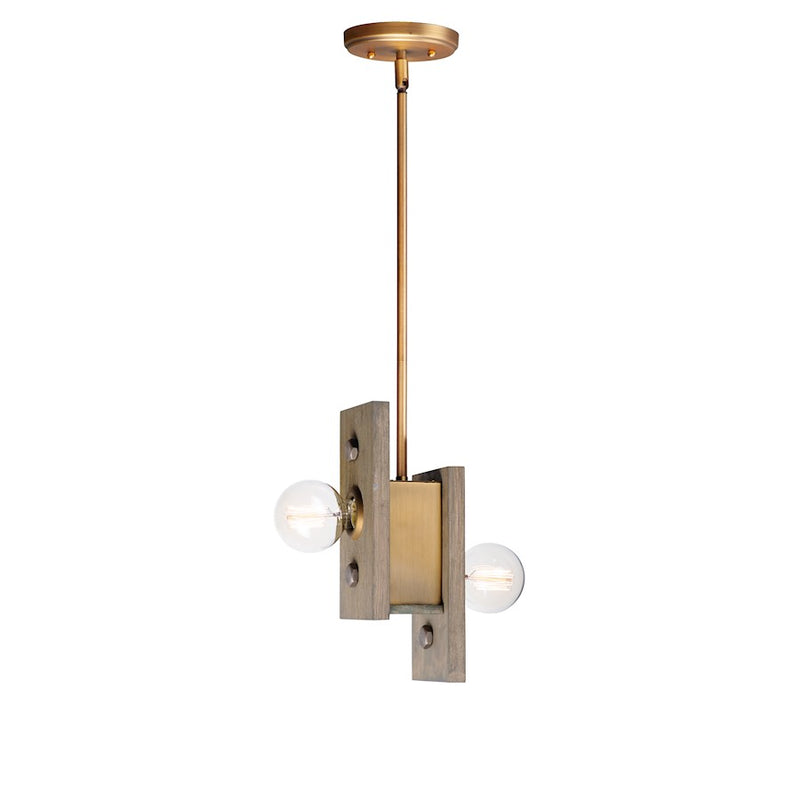Maxim Lighting Plank 2-Light Pendant, Weathered Wood/Antique Brass