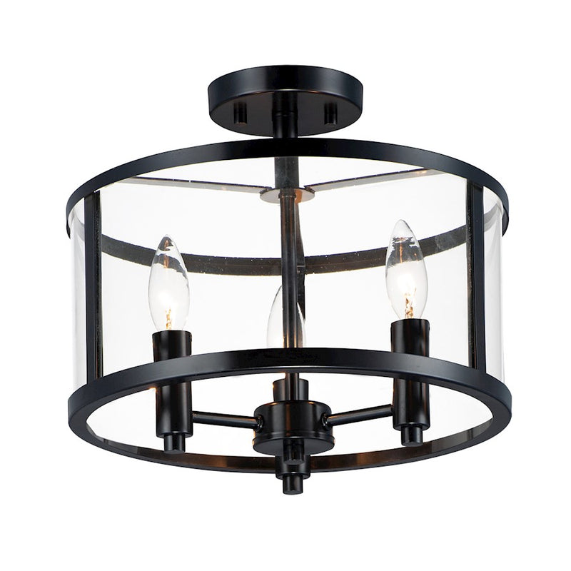Maxim Lighting Sentinel 3 Light Semi Flush, Black/Clear