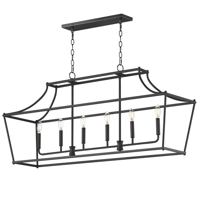 Maxim Lighting Clifton 48in 6-Light Linear Pendant | Traditional Black Steel | Kitchen Island & Dining Room | 48 x 13 x 22 in | Model 25317BK