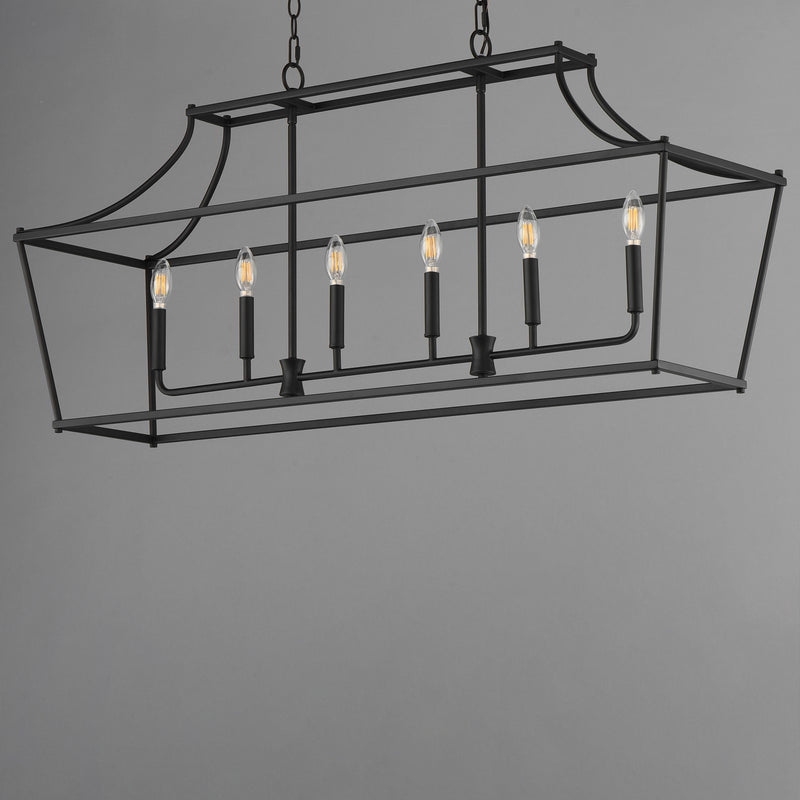 Maxim Lighting Clifton 48in 6-Light Linear Pendant | Traditional Black Steel | Kitchen Island & Dining Room | 48 x 13 x 22 in | Model 25317BK