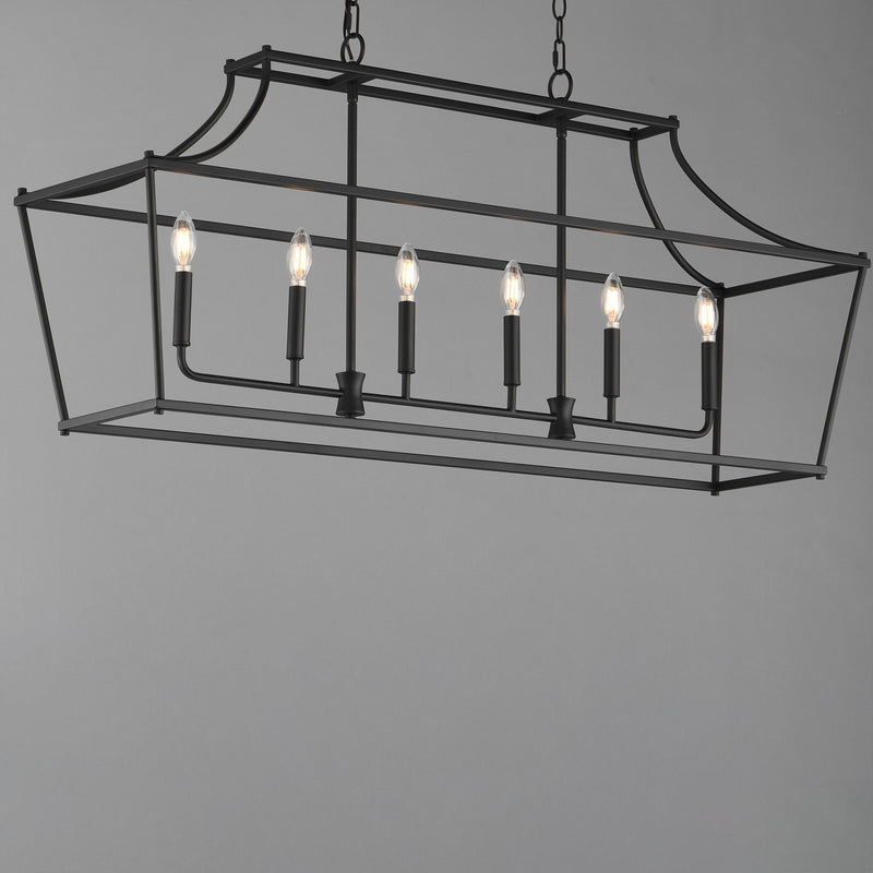 Maxim Lighting Clifton 48in 6-Light Linear Pendant | Traditional Black Steel | Kitchen Island & Dining Room | 48 x 13 x 22 in | Model 25317BK