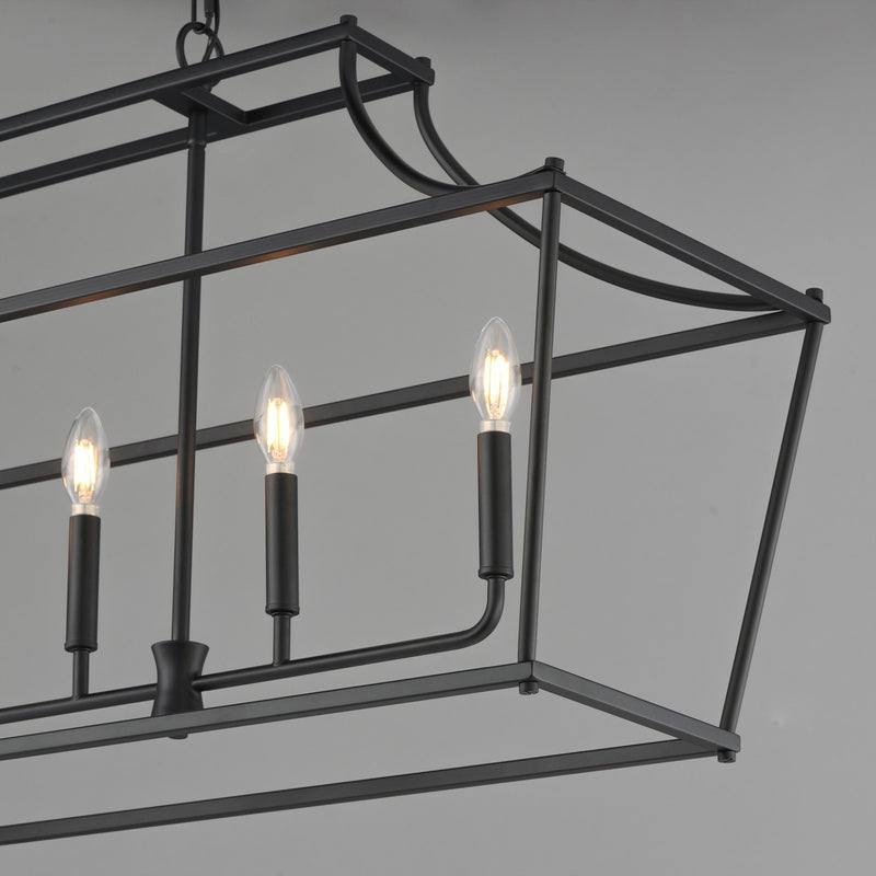 Maxim Lighting Clifton 48in 6-Light Linear Pendant | Traditional Black Steel | Kitchen Island & Dining Room | 48 x 13 x 22 in | Model 25317BK