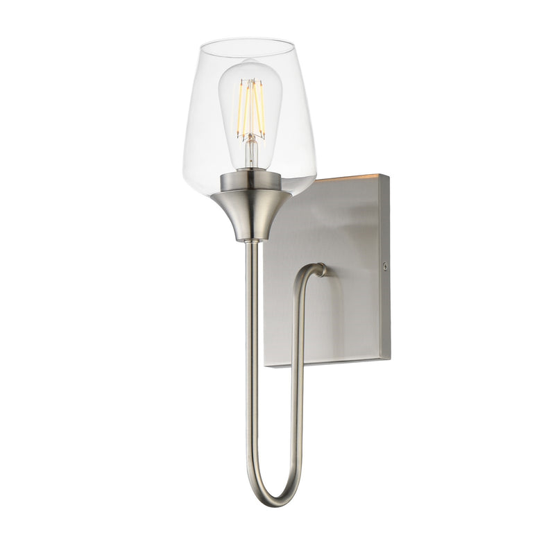 Maxim Lighting Goblet 15.75in 1-Light Wall Sconce | Modern Satin Nickel and Clear Glass | Bedroom & Hallway Accent Light | Model 26131CLSN