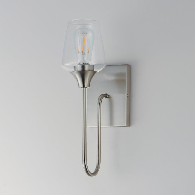 Maxim Lighting Goblet 15.75in 1-Light Wall Sconce | Modern Satin Nickel and Clear Glass | Bedroom & Hallway Accent Light | Model 26131CLSN