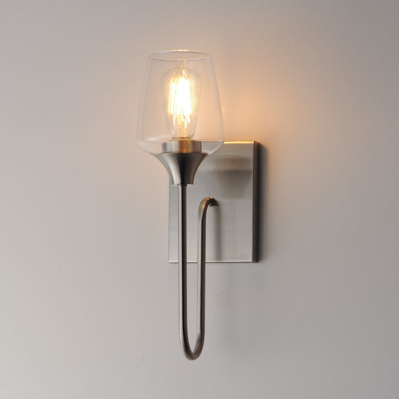 Maxim Lighting Goblet 15.75in 1-Light Wall Sconce | Modern Satin Nickel and Clear Glass | Bedroom & Hallway Accent Light | Model 26131CLSN