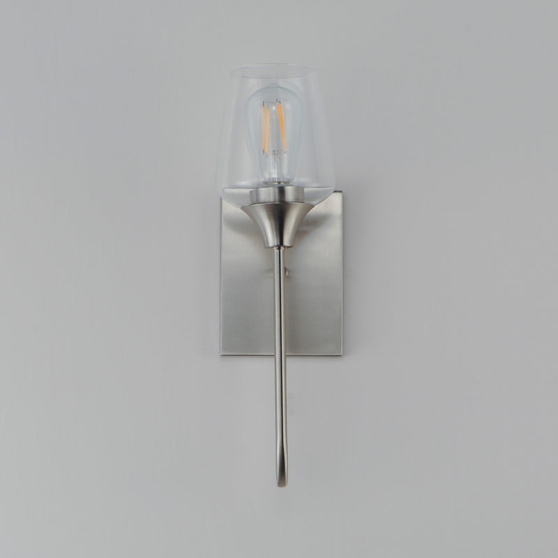 Maxim Lighting Goblet 15.75in 1-Light Wall Sconce | Modern Satin Nickel and Clear Glass | Bedroom & Hallway Accent Light | Model 26131CLSN