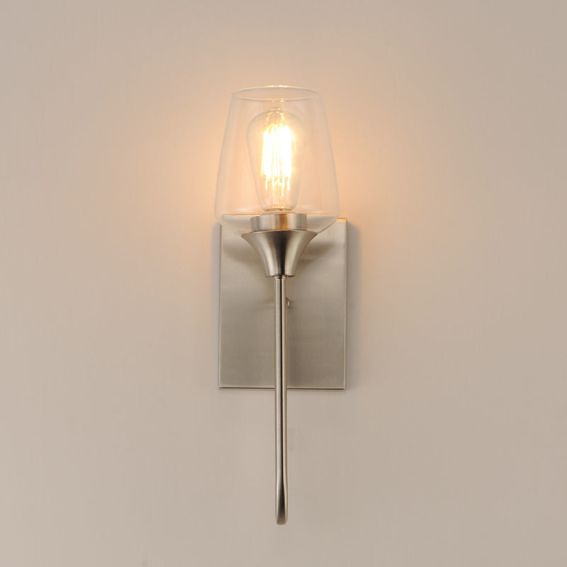 Maxim Lighting Goblet 15.75in 1-Light Wall Sconce | Modern Satin Nickel and Clear Glass | Bedroom & Hallway Accent Light | Model 26131CLSN