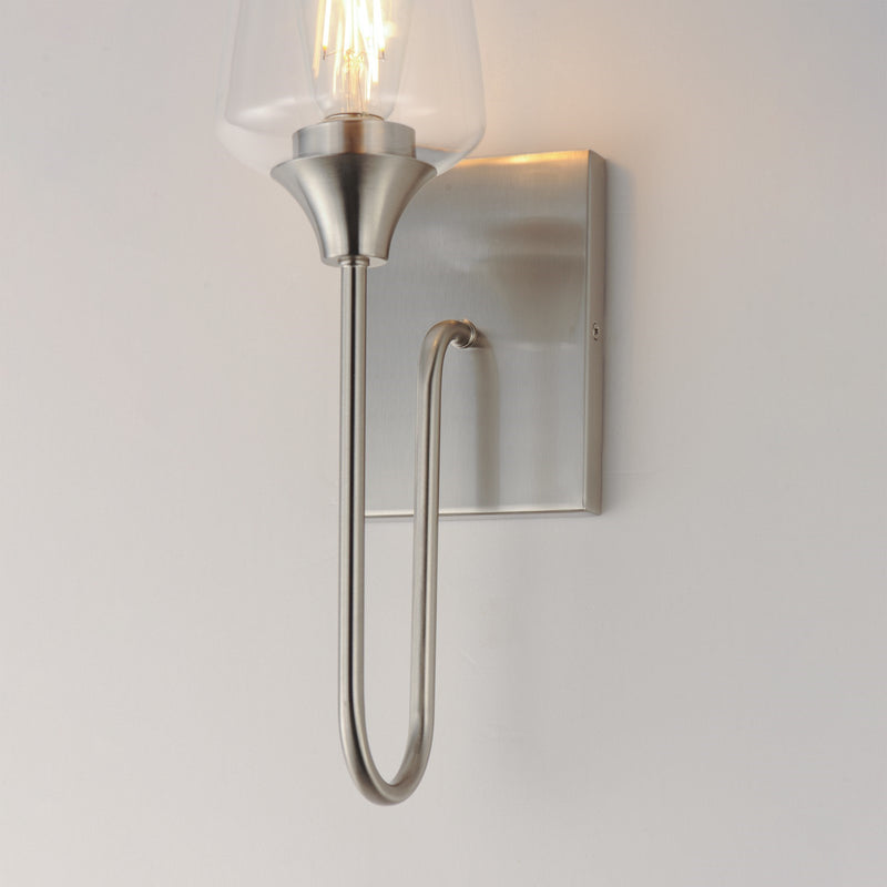 Maxim Lighting Goblet 15.75in 1-Light Wall Sconce | Modern Satin Nickel and Clear Glass | Bedroom & Hallway Accent Light | Model 26131CLSN