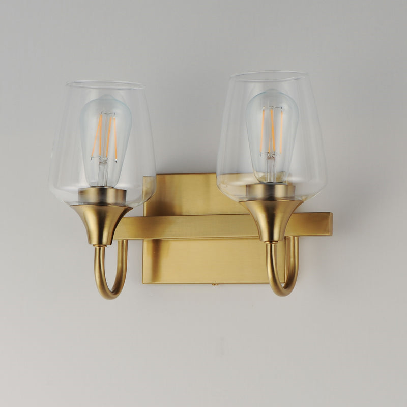 Maxim Goblet 14in 2-Light Vanity Light | Modern Natural Aged Brass and Clear Glass | Bathroom Vanity & Powder Room | 14 x 8.75 in | Model 26132CLNAB