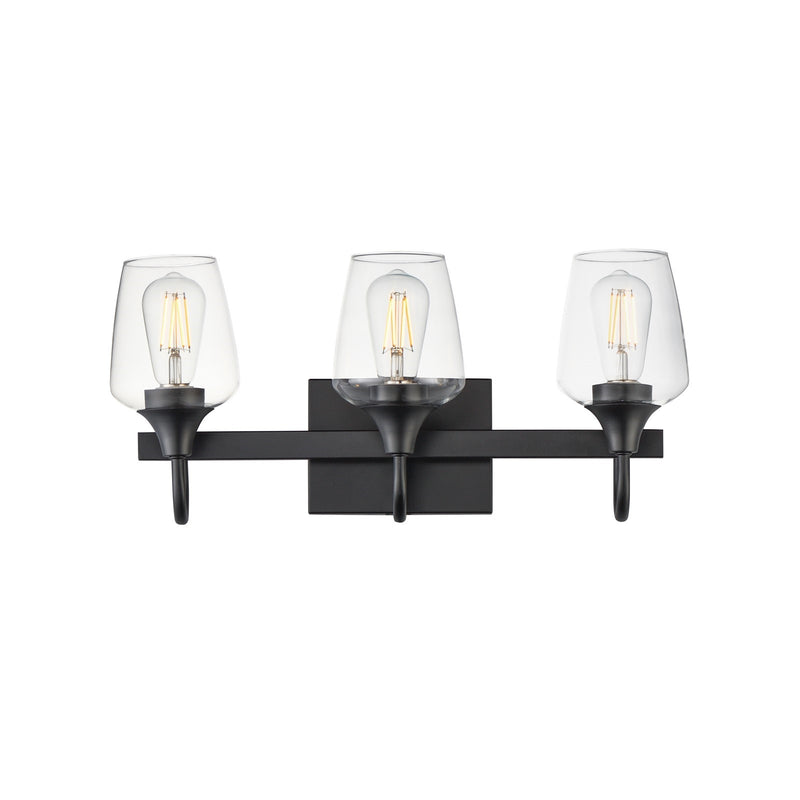 Maxim Lighting Goblet 20in 3-Light Vanity Light | Modern Black and Clear Glass | Bathroom Vanity & Powder Room | 20.25 x 8.75 in | Model 26133CLBK