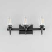Maxim Lighting Goblet 20in 3-Light Vanity Light | Modern Black and Clear Glass | Bathroom Vanity & Powder Room | 20.25 x 8.75 in | Model 26133CLBK
