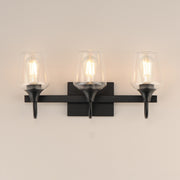 Maxim Lighting Goblet 20in 3-Light Vanity Light | Modern Black and Clear Glass | Bathroom Vanity & Powder Room | 20.25 x 8.75 in | Model 26133CLBK