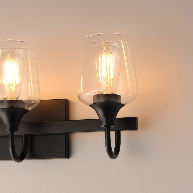 Maxim Lighting Goblet 20in 3-Light Vanity Light | Modern Black and Clear Glass | Bathroom Vanity & Powder Room | 20.25 x 8.75 in | Model 26133CLBK