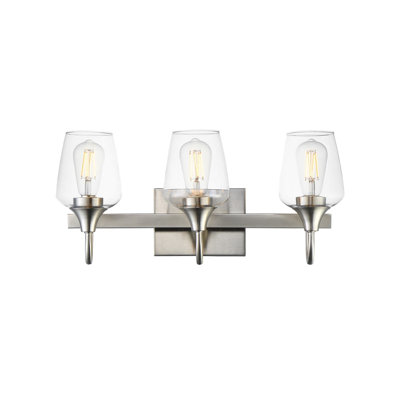 Maxim Lighting Goblet 20in 3-Light Vanity Light | Modern Satin Nickel and Clear Glass | Bathroom Vanity & Powder Room | Model 26133CLSN