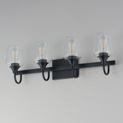 Maxim Lighting Goblet 28in 4-Light Vanity Light | Modern Black and Clear Glass | Bathroom Vanity & Powder Room | 28.25 x 8.75 in | Model 26134CLBK