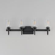Maxim Lighting Goblet 28in 4-Light Vanity Light | Modern Black and Clear Glass | Bathroom Vanity & Powder Room | 28.25 x 8.75 in | Model 26134CLBK